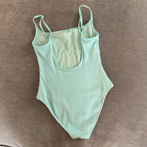 Aerie Real Good Full Coverage Scoop Back One Piece Swimsuit- Ribbed Turquoise S